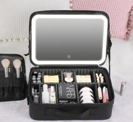 Smart LED Makeup Bag with Mirror - Large Capacity Cosmetic Case