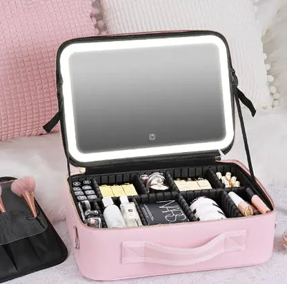 Smart LED Makeup Bag with Mirror - Large Capacity Cosmetic Case