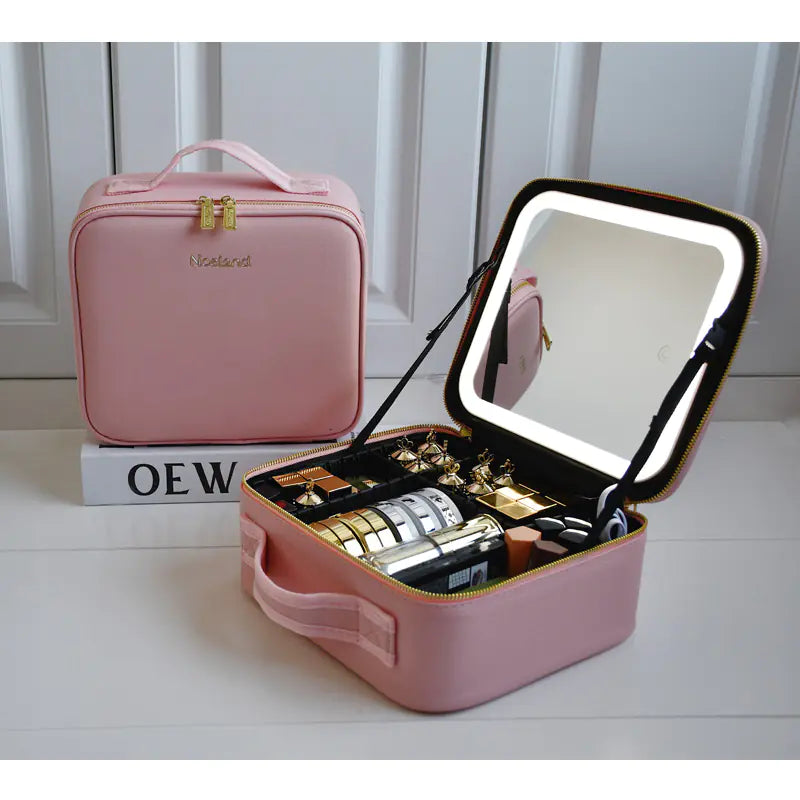 Smart LED Makeup Bag with Mirror - Large Capacity Cosmetic Case