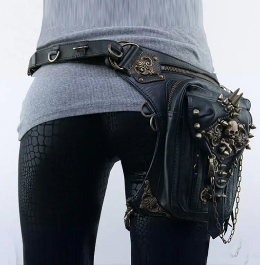 Punk Motorcycle Bag, Women's Crossbody Phone Waist Bag