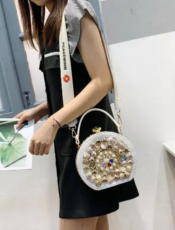Pearl Round Makeup Bag, Shoulder Crossbody Bag