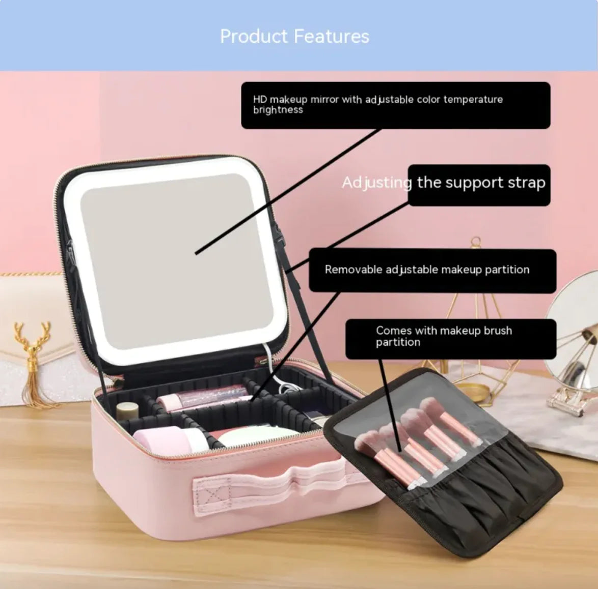 LED Cosmetic Bag with Mirror