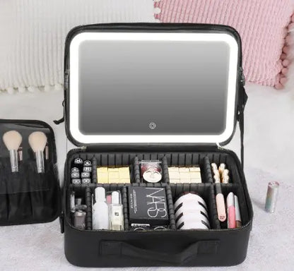 Smart LED Makeup Bag with Mirror - Large Capacity Cosmetic Case
