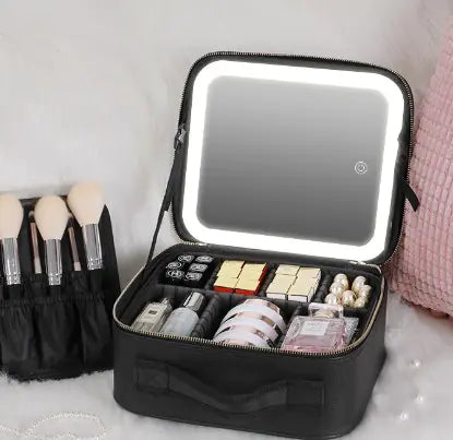Smart LED Makeup Bag with Mirror - Large Capacity Cosmetic Case