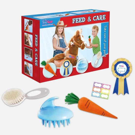 PonyCycle Horse Pony Toys Feed & Care Grooming Kit 5 Piece Assortment. Groming Brush Pet Brush Carrot Sticker Name Tag for Boys and Girls for Model E U and Model X