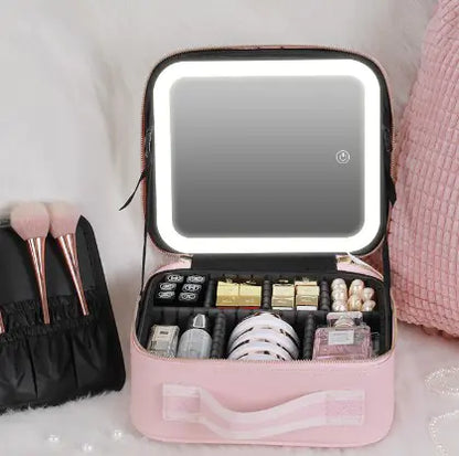 Smart LED Makeup Bag with Mirror - Large Capacity Cosmetic Case