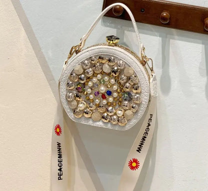 Pearl Round Makeup Bag, Shoulder Crossbody Bag